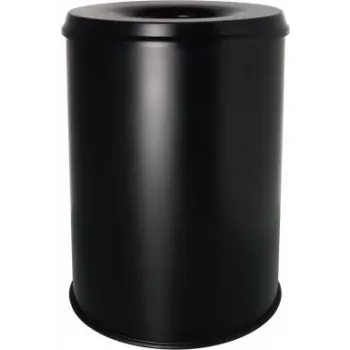 Helit H2515495 stalen afvalemmer met vlamdover, 15 liter, zwart, rond