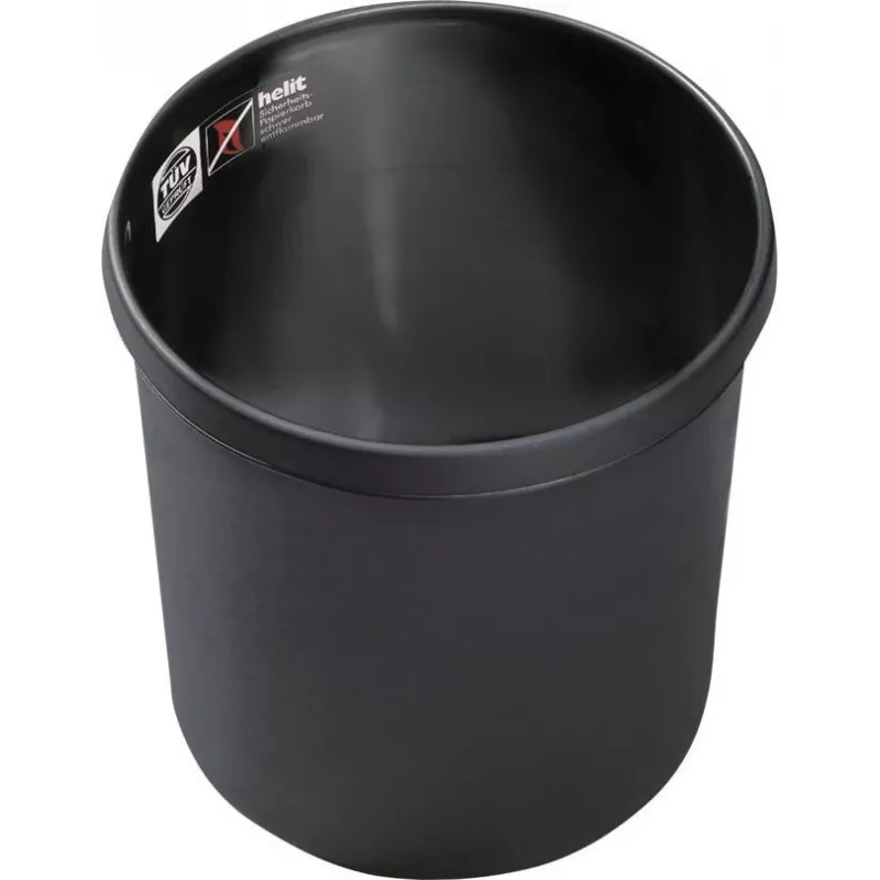 HELIT H6106495 vlamvertragende ronde afvalbak, 18 L, zwart