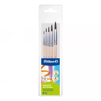 Pelikan starter-penseelset, 5-delige set met penselen van natuurhaar en houten handvatten, in transparant etui 300008264