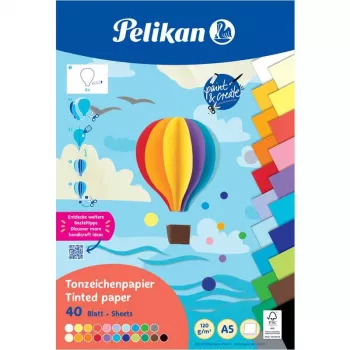 Pelikan kleurig tonkartonblok DIN A5, 40 bladen, 120 g/m², 21 kleuren, bovenaan gelijmd 300002259