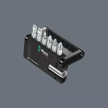 Wera 05073406001 roestvrijstalen schroefbitset, 7-delig, Phillips PH1/PH2, Pozidriv PZ1/PZ2, sleuf 1,0x5,5, Hex-Plus 4/5 mm, 1/4 inch zeskantaandrijving, 25 mm lengte