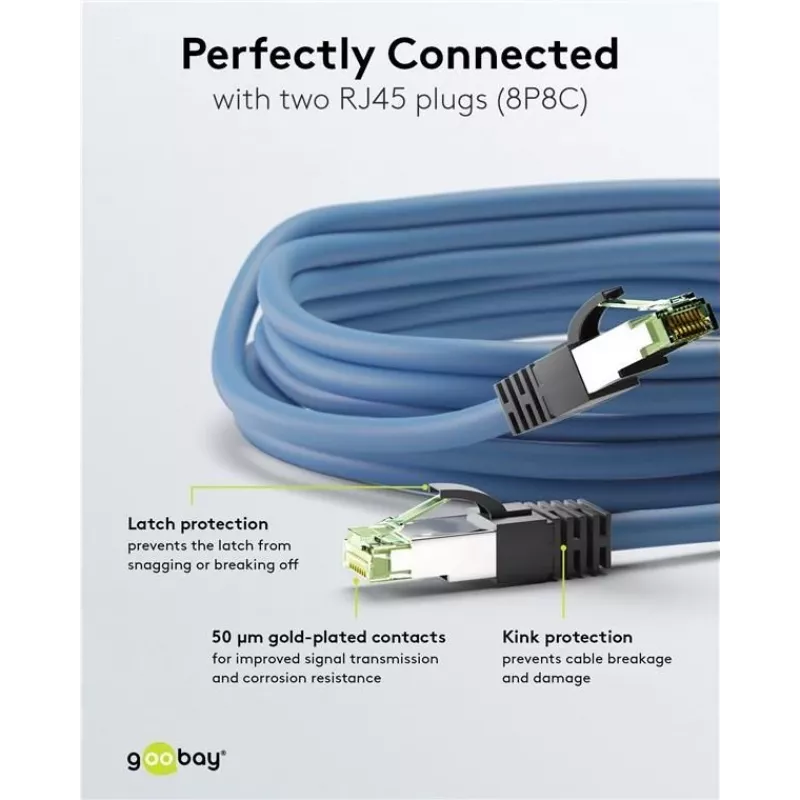 Wentronic Goobay CAT 8.1 patchkabel, S/FTP (PiMF), blauw, 5 m, LSZH, koper, 24 AWG 45662