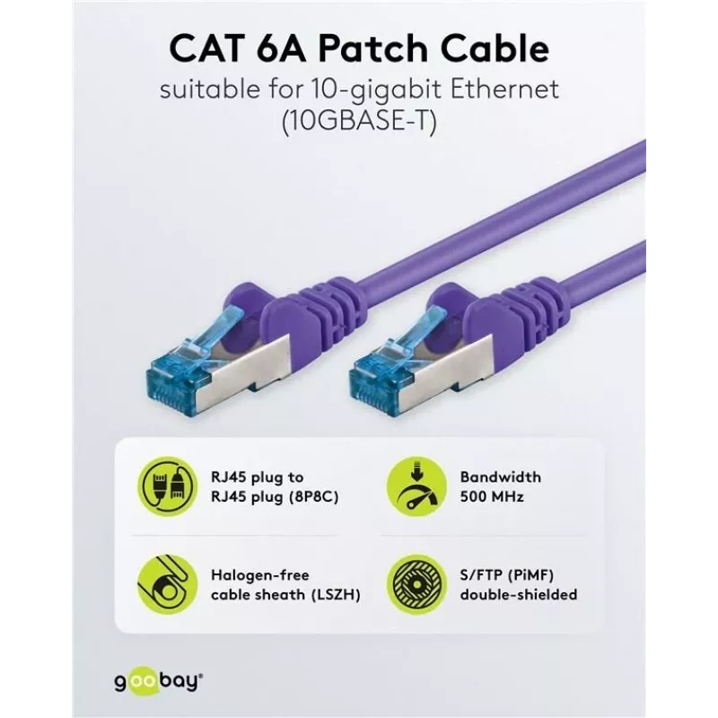 Wentronic Goobay CAT 6a S/FTP patchkabel, RJ45, violet, 3 m, LSZH, koper 93789
