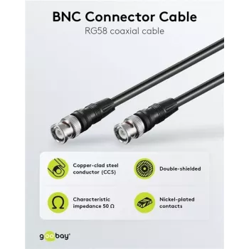 Wentronic Goobay BNC-verbindingskabel, zwart, 3 m - BNC-stekker naar BNC-stekker, 75 Ohm coax 50089