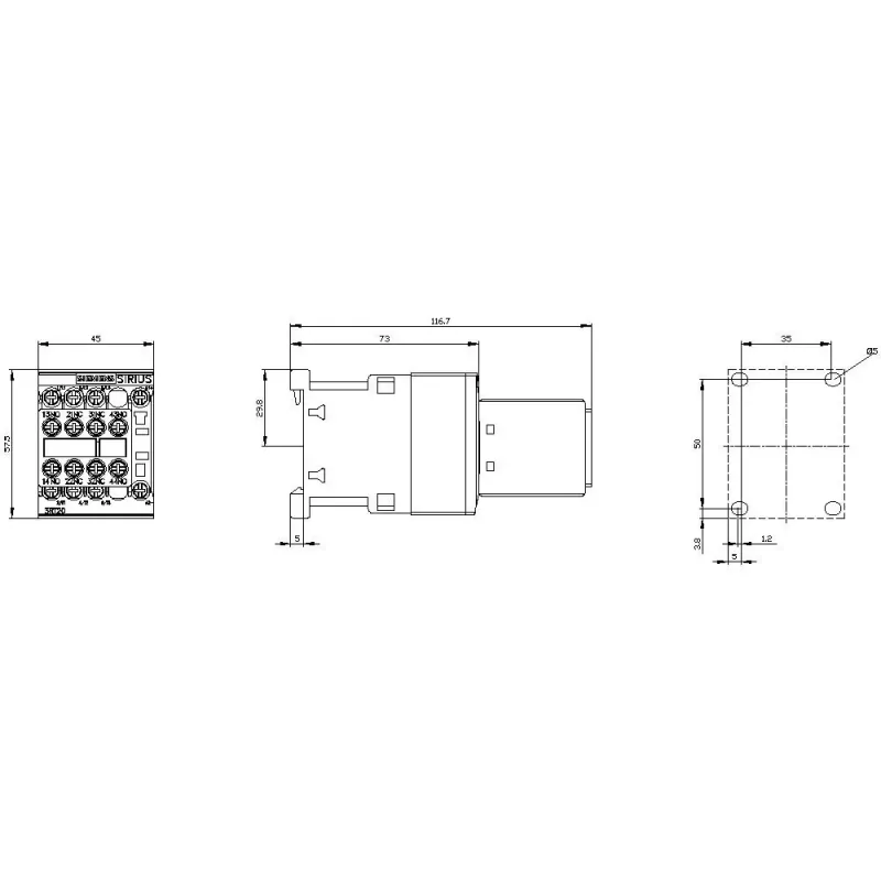 SIEMENS SIRIUS 3RT2 vermogensschakelaar 5,5 kW 400 V 12 A 24 V DC 2NO+2NC schroefklemmen 3RT20171BB443MA0