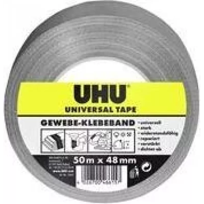 UHU universeel geweven tape, 48 mm x 50 m, grijs, extra sterk, polyestergecoat, 1 rol 46615