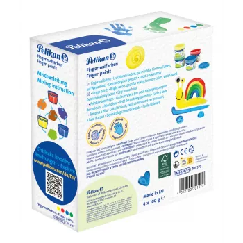 Pelikan vingerverf basiskleuren, 4-pack op waterbasis, dermatologisch getest, makkelijk te reinigen – 1 stuk (701570)