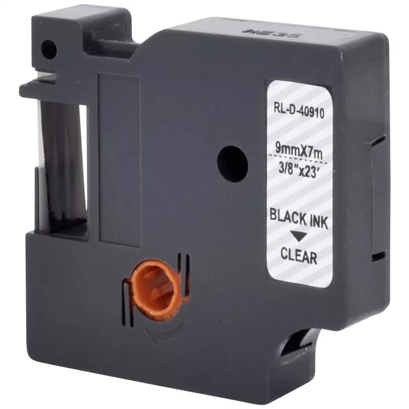 Renkforce RF-LT-D40910 compatibel labelband voor DYMO D1 - 40910, 9 mm, transparant, zwart, 7 m RF-6027842