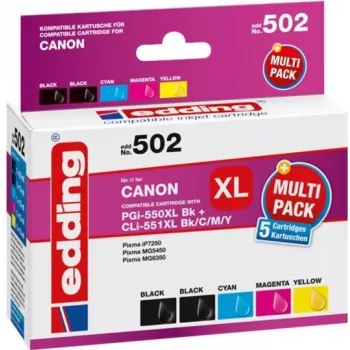 Edding EDD-502 E compatibele inktpatronen multiverpakking voor Canon PGI-550PGBK XL, CLI-551 C/M/Y XL (zwart, cyaan, magenta, geel)