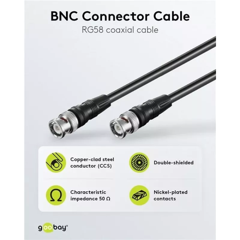 Wentronic Goobay BNC-verbindingskabel, zwart, 2 m - BNC-stekker naar BNC-stekker (50086)