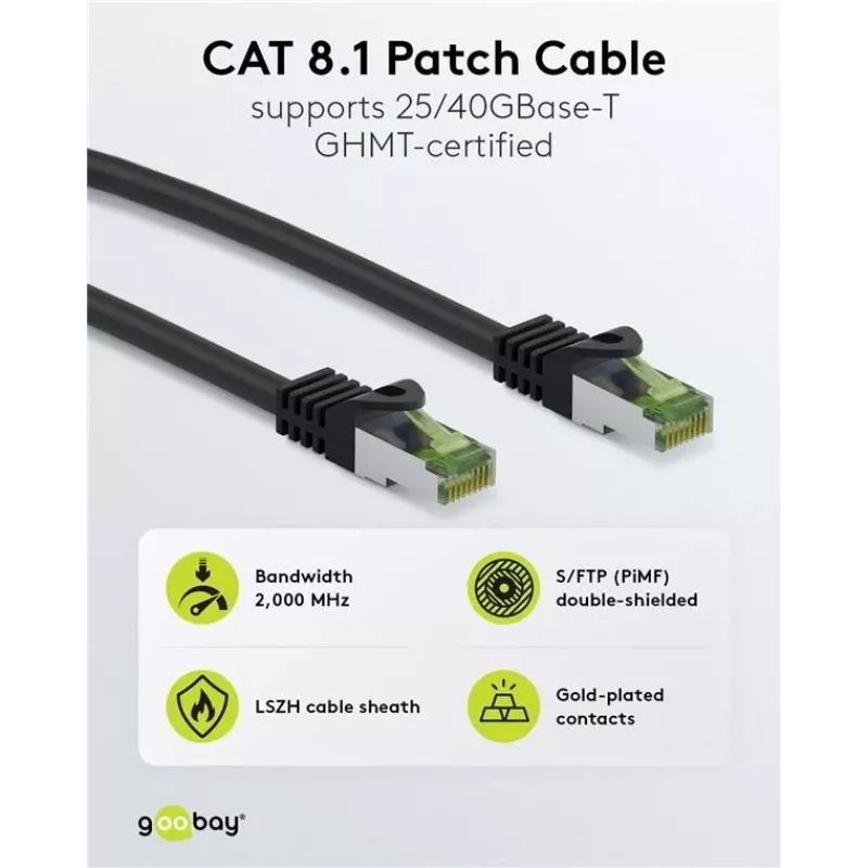Wentronic Goobay CAT 8.1 patchkabel S/FTP (PiMF), grijs, 0,5 m 61114