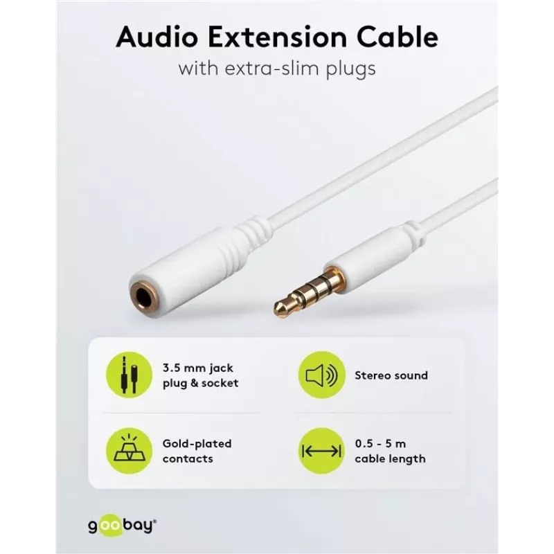 Wentronic Goobay 3,5 mm jack-verlengkabel, wit, 0,5 m, TRRS 4-pin, stekker naar bus 62359