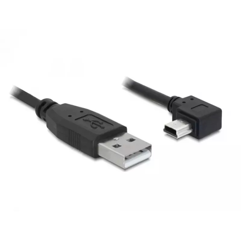 Delock USB 2.0-kabel USB-A stekker naar Mini USB-B 5-pin stekker haaks, 1m, zwart 82681