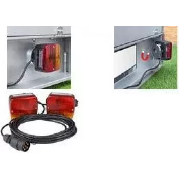 IWH aanhanger-achterlichtset met magneetvoet, 6 functies, 12V, 2 universele achterlichten voor aanhangers, auto's, vrachtwagens, caravans – 1 stuk (010219)