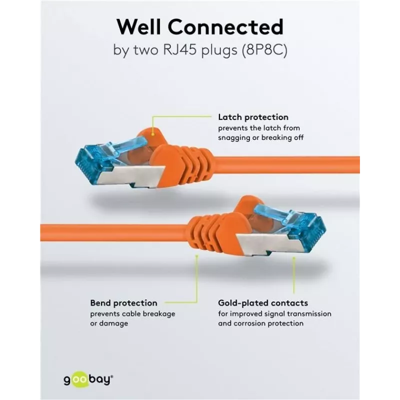 Wentronic 95605 CAT6a-patchkabel, RJ45 male-male, 1,5 m, oranje