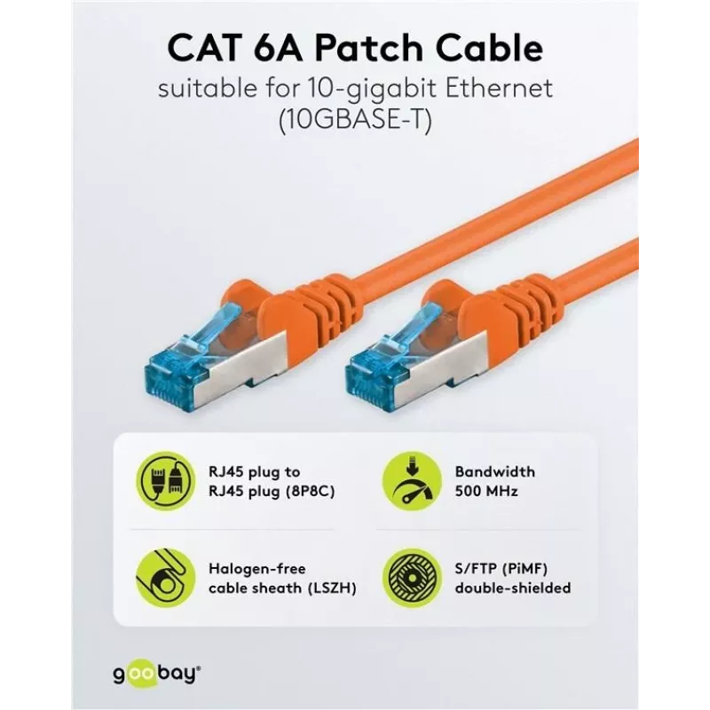Wentronic 95605 CAT6a-patchkabel, RJ45 male-male, 1,5 m, oranje