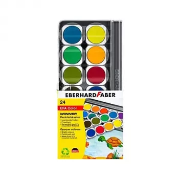Faber-Castell Eberhard Faber Winner plakkaatverfdoos, 24 heldere kleuren, transparant afneembaar deksel dient als mengpalet 578324