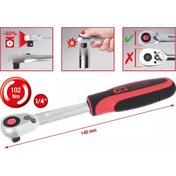 KS TOOLS 1/4 SlimPOWER omschakelratel, 72 tanden (920.1490)