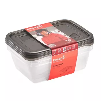 keeeper fredo fresh bewaarcontainer-set, 3x 1,25 L, rechthoekig, transparante bodem met grijs deksel 3067582700000