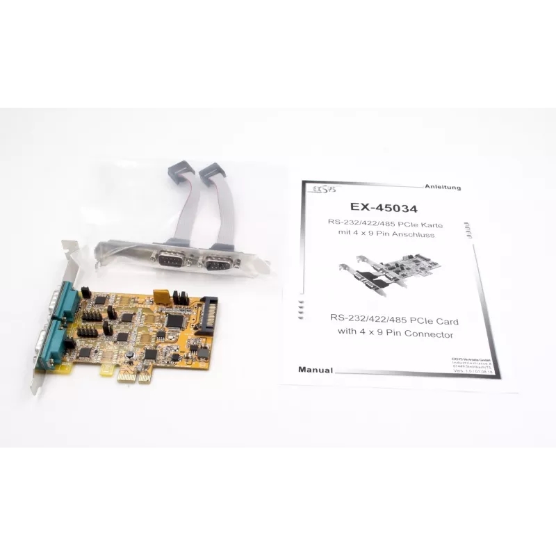 EXSYS EX-45034 PCIe 4-poorts seriële RS-232/422/485 kaart (FTDI)
