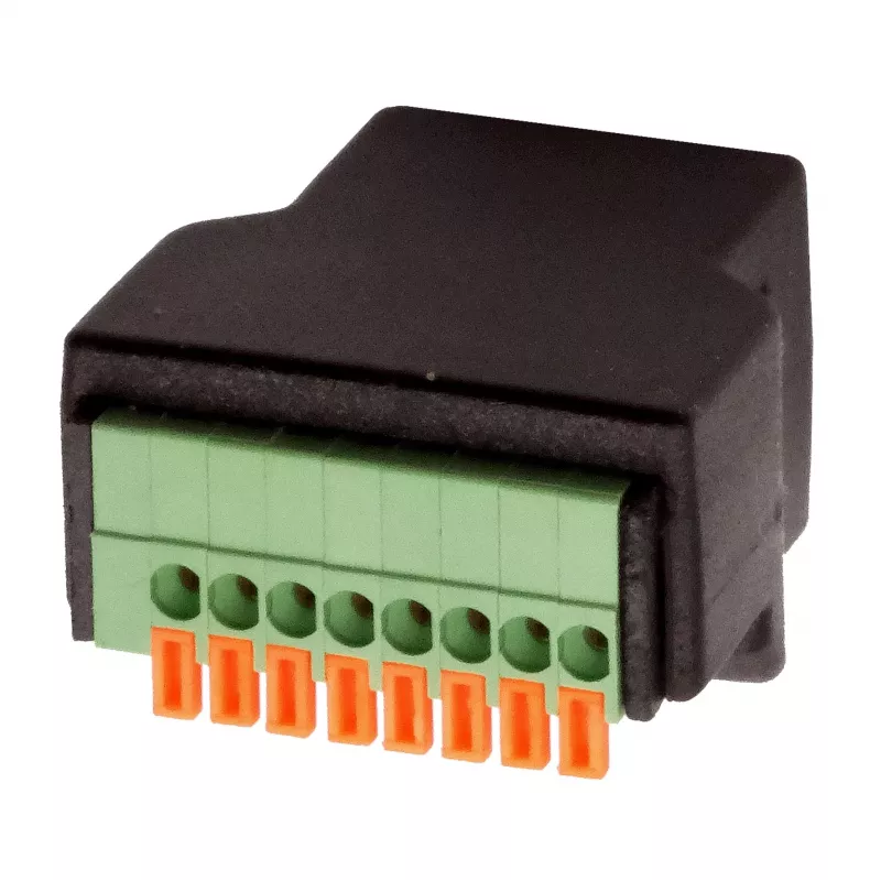 EXSYS EX-49112 RJ45-bus naar 8-pins terminalblock-adapter met drukknop, CAT.5e