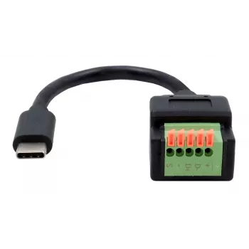 EXSYS USB-C-stekker naar 5-pins terminalblock adapterkabel met drukknop, USB 2.0, 15 cm EX-49123
