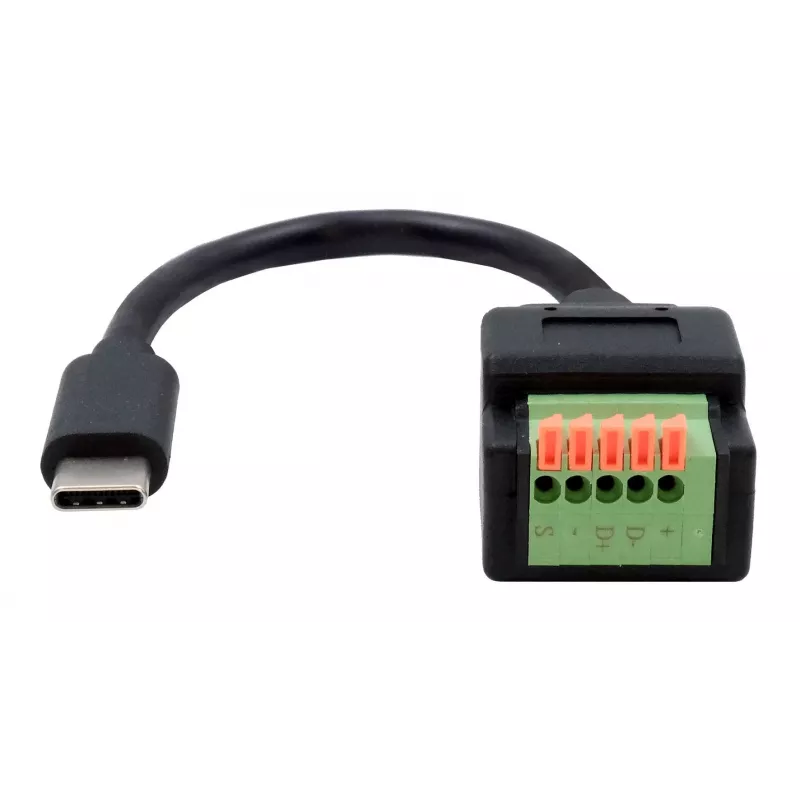 EXSYS USB-C-stekker naar 5-pins terminalblock adapterkabel met drukknop, USB 2.0, 15 cm EX-49123