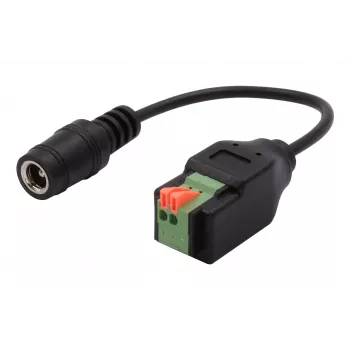 EXSYS DC-bus 5,5x2,1mm naar 2-polige klemmenblok adapterkabel met drukknop, 15cm EX-49141
