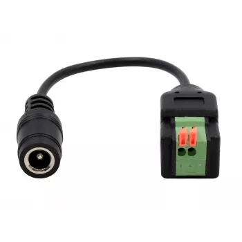 EXSYS DC-bus 5,5x2,1mm naar 2-polige klemmenblok adapterkabel met drukknop, 15cm EX-49141
