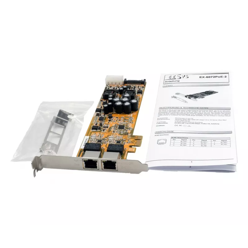 EXSYS EX-6072POE-2 dual gigabit ethernet PCIe-kaart met PoE, low profile