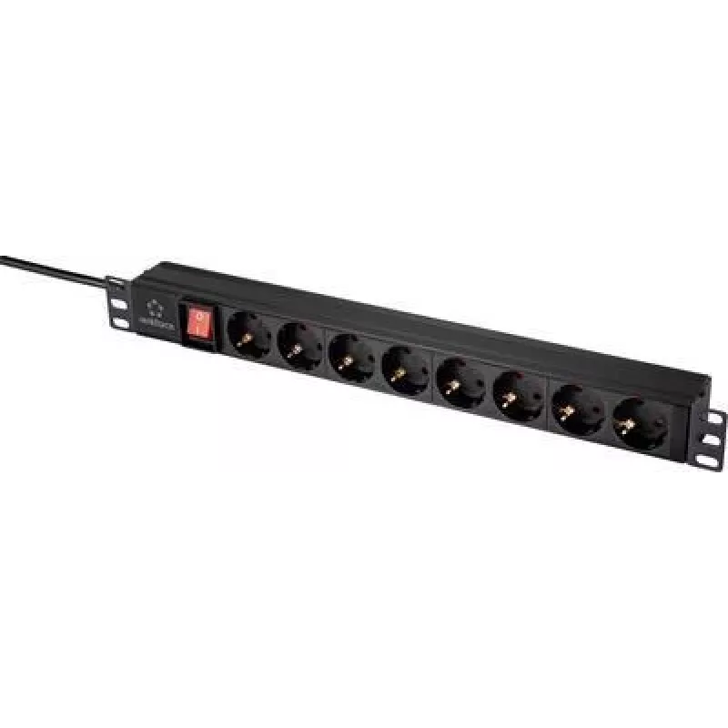 Renkforce RF-4604248 19 inch 1U rackmount stekkerdoos met 8 Schuko-stopcontacten, schakelaar, 2m kabel, zwart