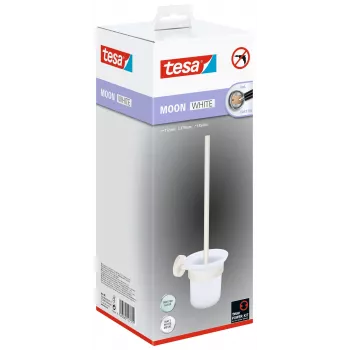 tesa MOON WHITE toiletborstel- en houder set, zelfklevend, metaal, matwit 40571-00000-00
