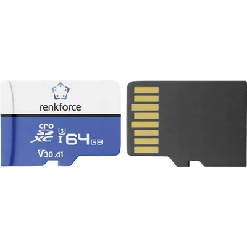 Renkforce RFEmSD64 microSDXC 64 GB A1 V30 U3 Class 10 geheugenkaart met SD-adapter RF-7488704