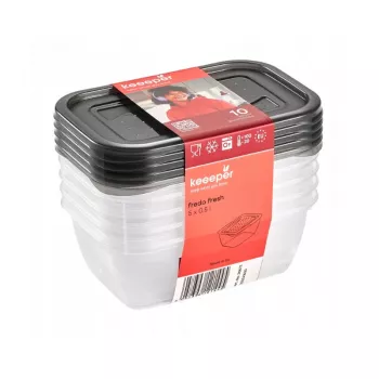 keeeper fredo fresh levensmiddelen-bewaarcontainer-set, 5x 0,5 L, rechthoekig, transparant met grijze deksels 3067282700000