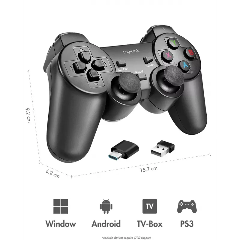 LogiLink AA0187 draadloze gaming-controller 2,4 GHz zwart 8 m bereik PC Android PS3