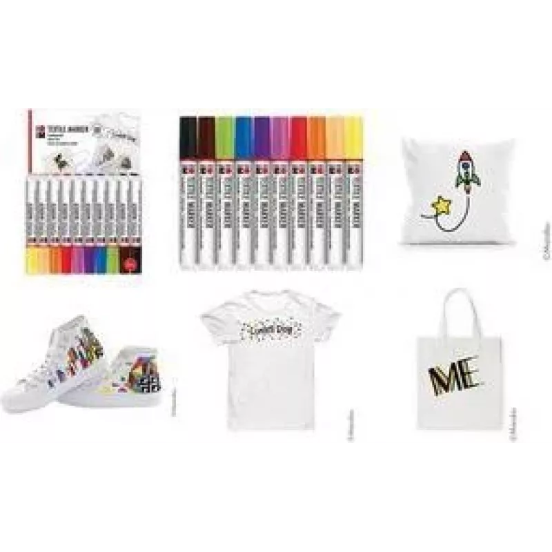 Marabu textielmarker-set, 10 verschillende kleuren, op waterbasis, wasbestendig tot 60°C na fixeren 0115000000200
