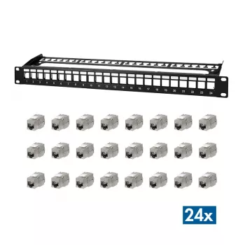 LogiLink PrimeLine 24-poorts afgeschermd Cat.6A Keystone patchpanel, 19 inch 1U, zwart (RAL9005), 24x Keystone-module inbegrepen NK5001