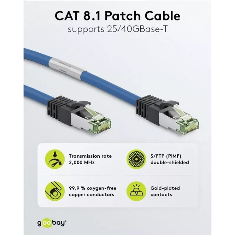 Wentronic 45657 Cat8.1 S/FTP netwerkkabel, RJ45, 0,25 m, blauw