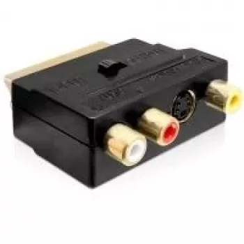 Wentronic Goobay SCART-adapter, SCART-stekker naar 3 RCA-bus + 4-pins mini-DIN-bus, zwart 50499