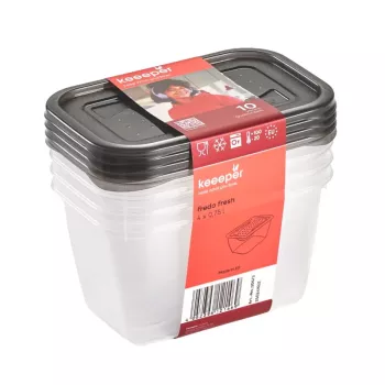 keeeper fredo fresh bewaarbakken-set, 4 x 0,75 L, rechthoekig, transparant met grijze deksels 3067382700000