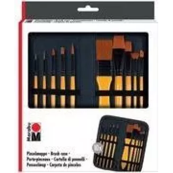 Marabu penseeletui met 10 acrylpenselen, ritssluiting-etui, universele sortering, synthetische haren, houten handvatten 1628000000002