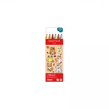Caran d'Ache Fibralo Kawaii Animals viltstiften, 6-pack, inkt op waterbasis, aquareleffect 185.803