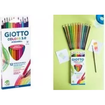 GIOTTO COLORS 3.0 ACQUARELL aquarelpotloden, 12 verschillende kleuren, zeshoekig, 3,0 mm punt, kartonnen etui (F277100)