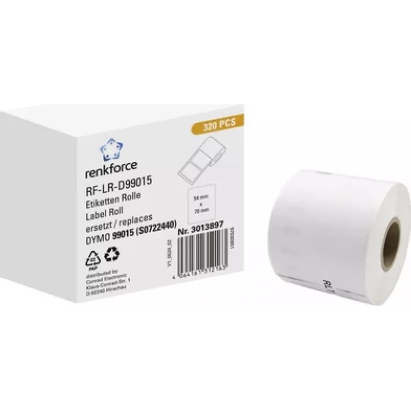 Renkforce RF-6027794 compatibele DYMO 99015 papier-etiketrol, 70 x 54 mm, wit, permanent klevend, 320 etiketten