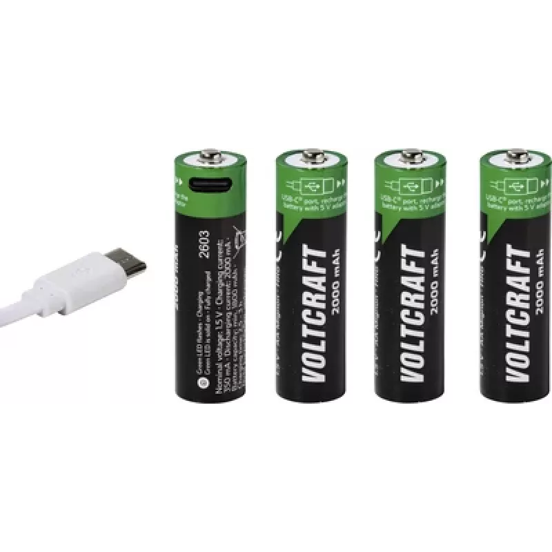VOLTCRAFT AA Mignon Li-Ion accu 2000 mAh 1,5 V 4-pack met USB-C-laadfunctie (VC-17275570)
