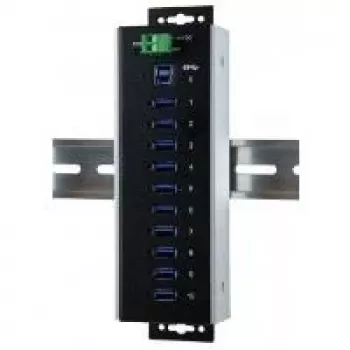 EXSYS EX-1110HMVS-WT industriële 10-poorts USB 3.2 Gen 1 hub, DIN-rail monteerbaar, metaal, 5Gbps