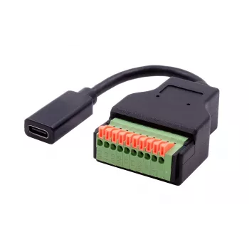 EXSYS EX-49124 USB-C bus naar 10-pin schroefklemmenblok adapterkabel met drukknop, USB 3.2 Gen 1, 15 cm