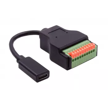 EXSYS EX-49124 USB-C bus naar 10-pin schroefklemmenblok adapterkabel met drukknop, USB 3.2 Gen 1, 15 cm