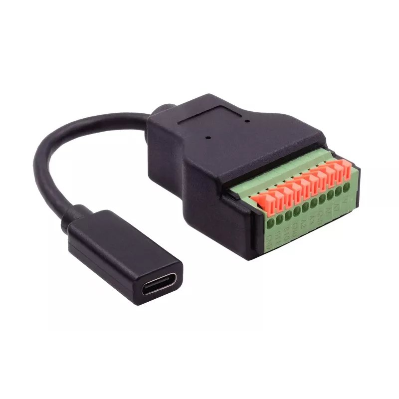 EXSYS EX-49124 USB-C bus naar 10-pin schroefklemmenblok adapterkabel met drukknop, USB 3.2 Gen 1, 15 cm
