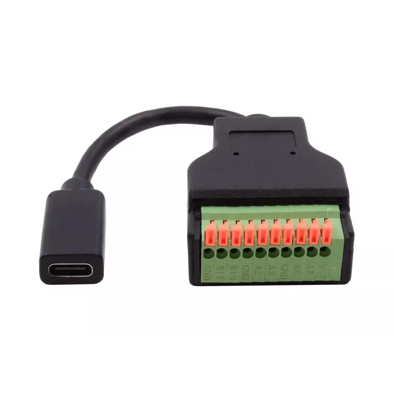 EXSYS EX-49124 USB-C bus naar 10-pin schroefklemmenblok adapterkabel met drukknop, USB 3.2 Gen 1, 15 cm